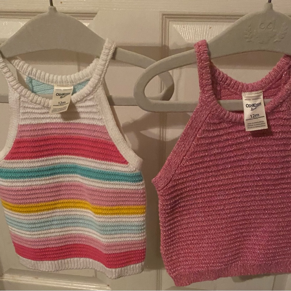 OshKosh B'gosh Pink Knit Tank Top & Striped Multi-Color Tank Set